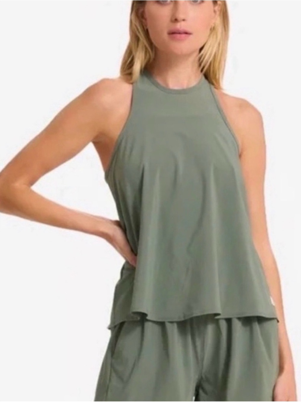 Vouri High-Neck Racerback Tank Top in Sage Green